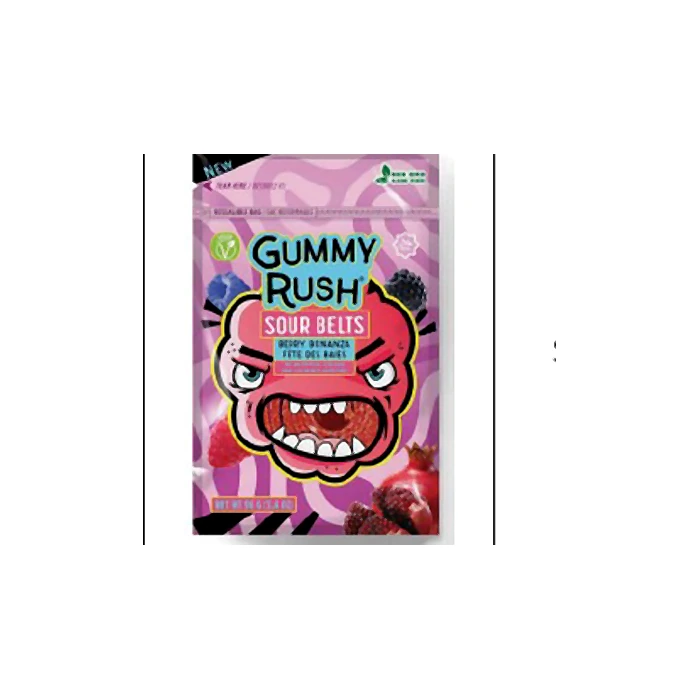 GUMMY RUSH BERRY BONANZA SOUR BELT BAGS 96G CASE 48PCS