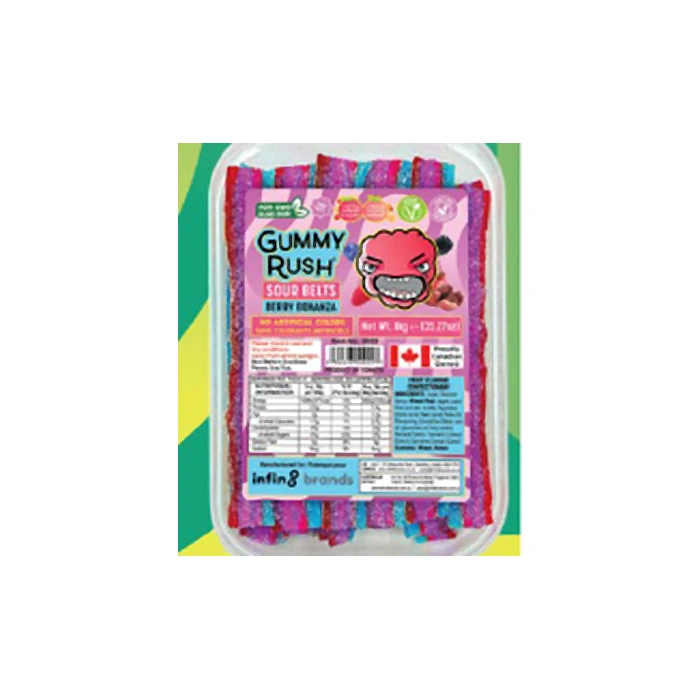GUMMY RUSH BERRY BONANZA SOUR BELT TUBS 285G CASE 12PCS