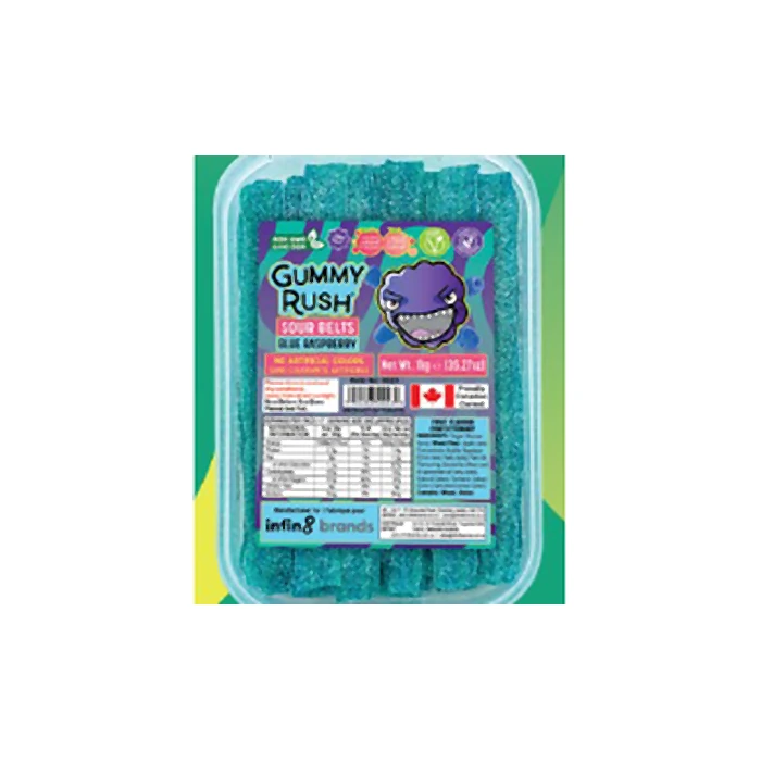 GUMMY RUSH BLUE RASPBERRY SOUR BELT TUBS 285G CASE 12PCS
