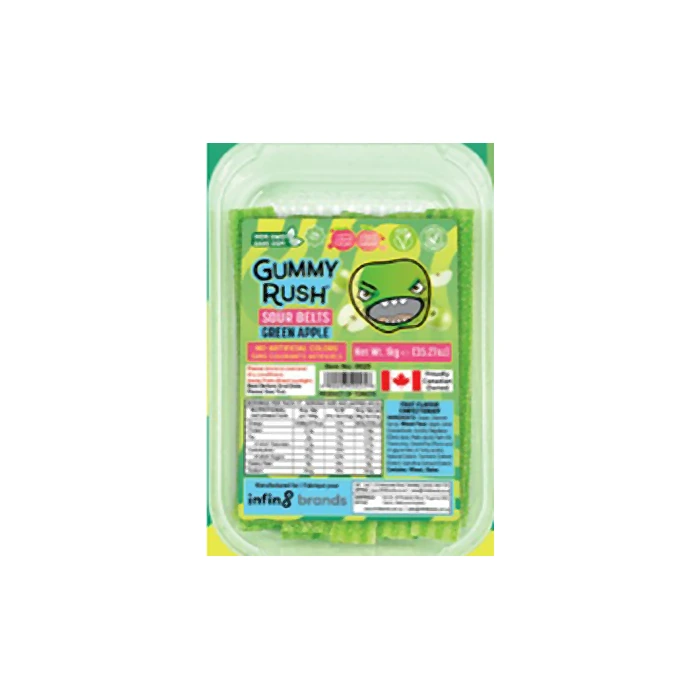 GUMMY RUSH GREEN APPLE SOUR BELT TUBS 285G CASE 12PCS