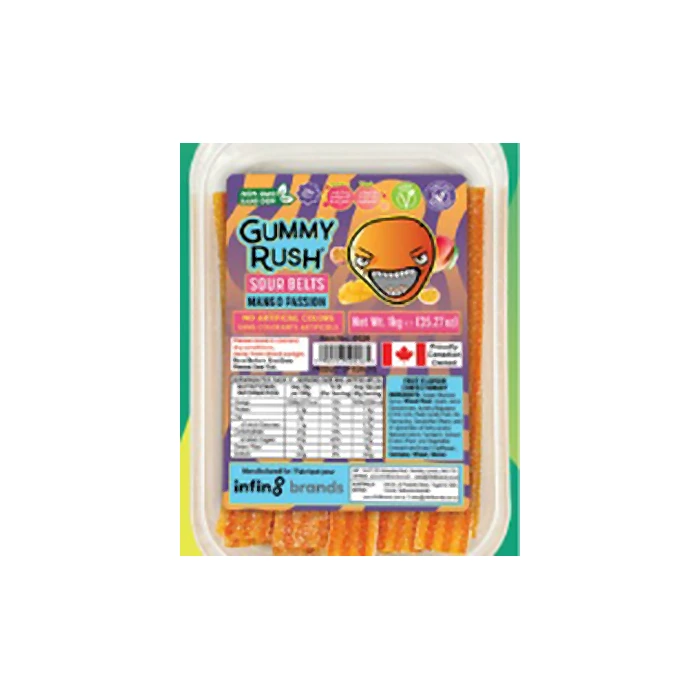 GUMMY RUSH MANGO PASSION SOUR BELT TUBS 285G CASE 12PCS
