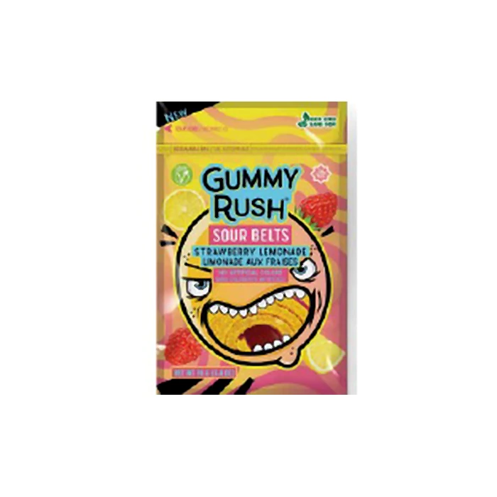 GUMMY RUSH STRAWBERRY LEMONADE SOUR BELT BAGS 96G CASE 48PCS