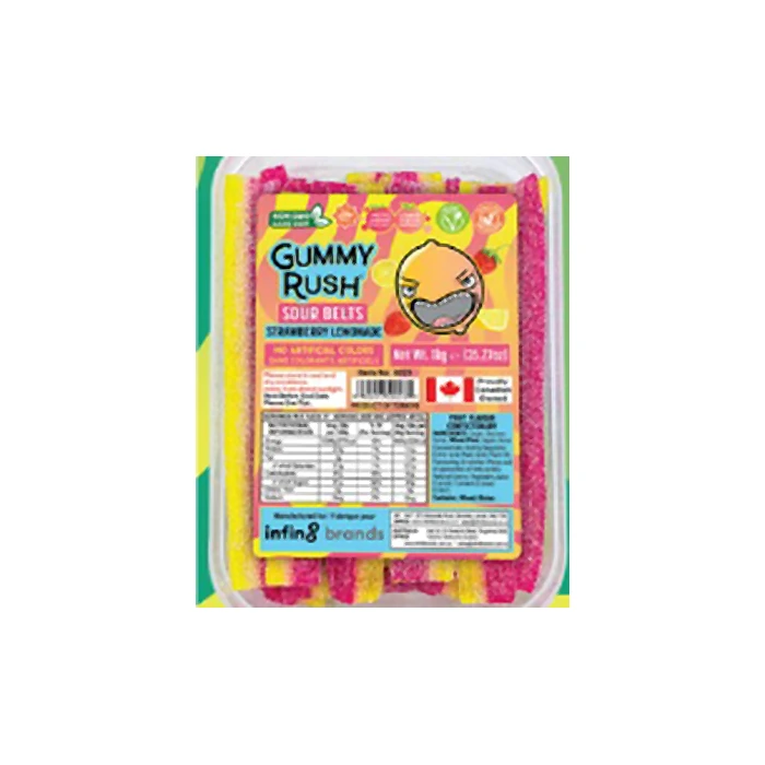 GUMMY RUSH STRAWBERRY LEMONADE SOUR BELT TUBS 285G CASE 12PCS