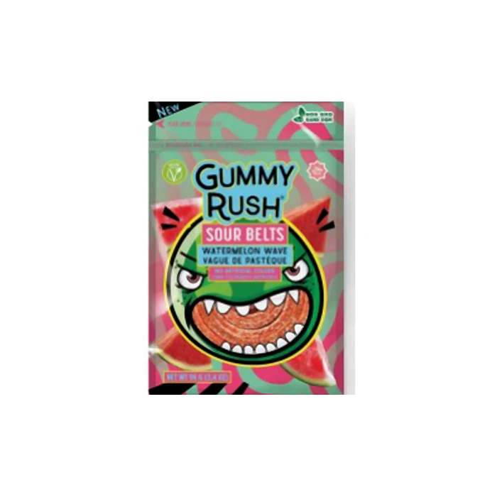 GUMMY RUSH WATERMELON WAVE SOUR BELT BAGS 96G CASE 48PCS